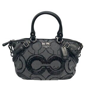 Coach Black Fabric Madison Sequin Op Art Sophia Satchel 15945